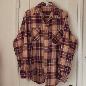 Vintage Plaid Flannel Button Up Men's Shirt Large Tall